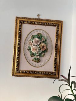 Framed 3D Porcelain Rose Bouquet Wall Art