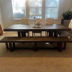 Palazzo Solid Wood Dining Table + Bench+Chairs