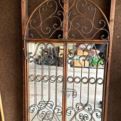 Vintage Shabby Chic Wrought Iron Garden Gate Wall Mirror (for sale)