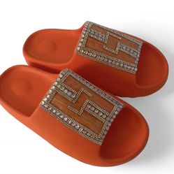 Orange Slide Sandals with Rhinestones