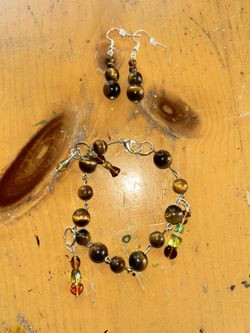 Handmade Tiger Eye Bracelet With Matching Tiger Eye Earrings