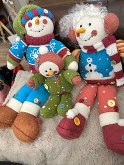 Vtg 2003 Tender hearted staff plush snow family Christmas Doll Sweaters Snowman Plush Doll Set of 3