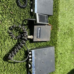 Vintage, CB radios cobra Midland also vintage car set CARRERA and metal, two step ladder, and Venti train set