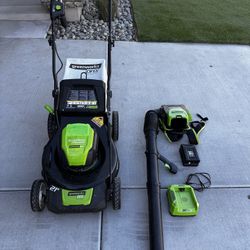 Green Works Electric Pro 80 Volt Lawnmower & Blower