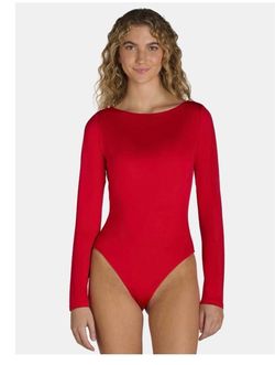 Madden NYC red Women's Boatneck Bodysuit with Long Sleeves, Size small.   (G)
