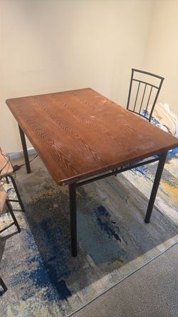 Wood Top Dining Table with Metal Legs