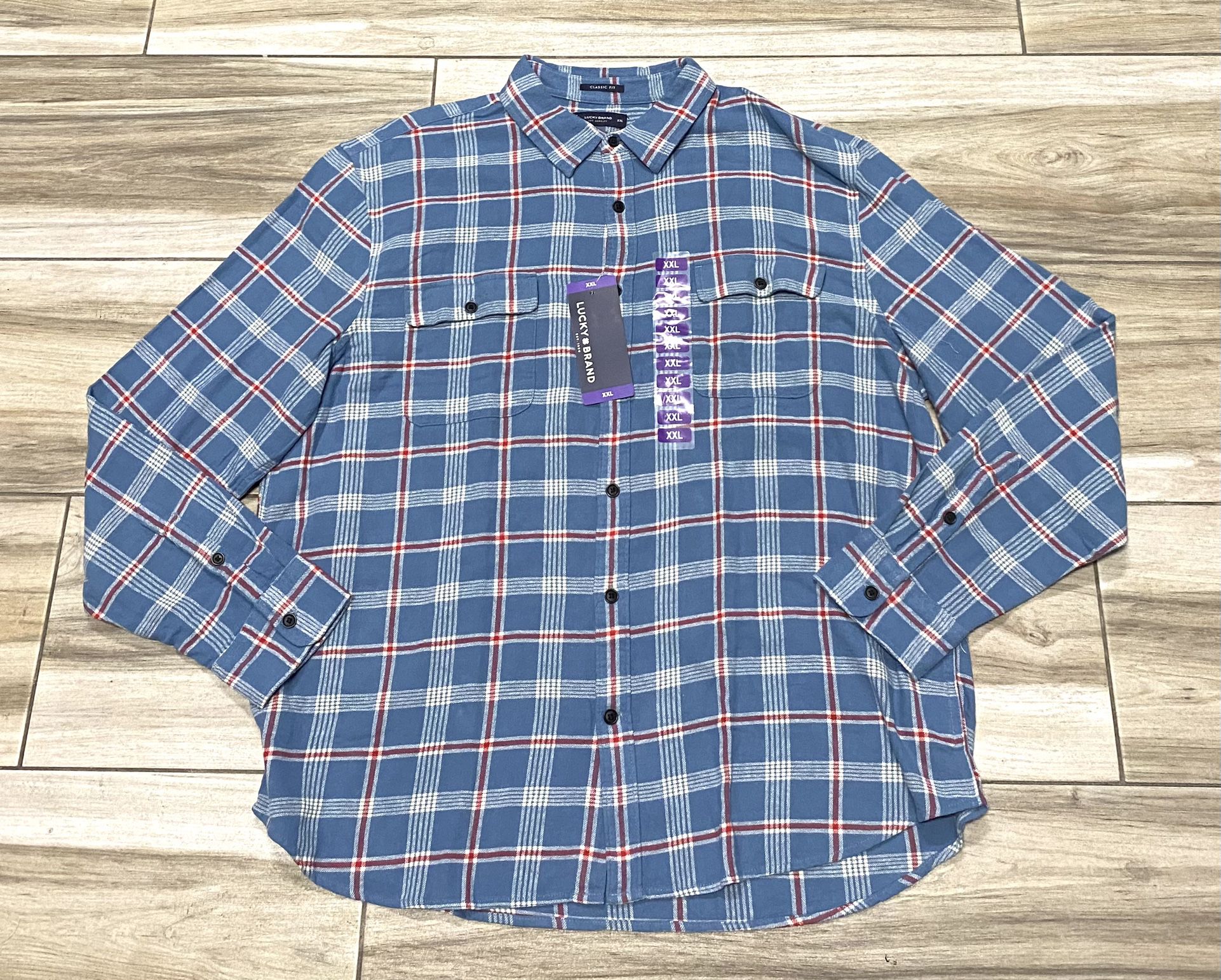 Lucky Brand Woven Casual Button Down Blue Plaid Shirt Classic Fit Mens 2XL New