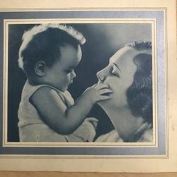 Vintage Blue Tint Cardstock Photo of Mother and Child