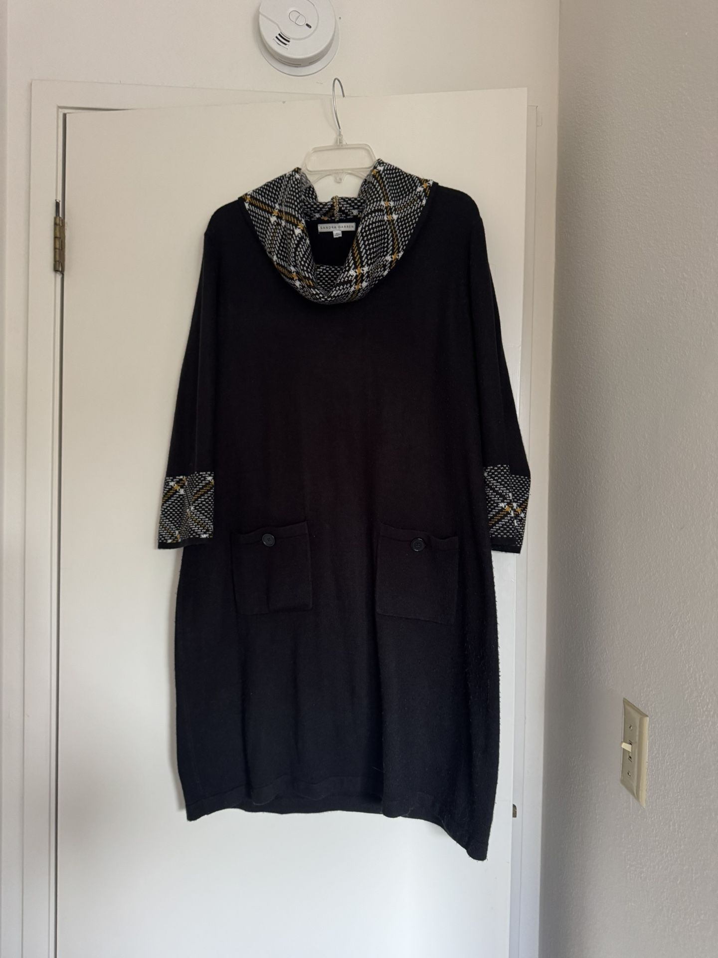Sandra Darren Black Dress with Plaid Collar