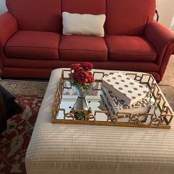LazyBoy Jordan Ottoman & Gold Mirrored Tray