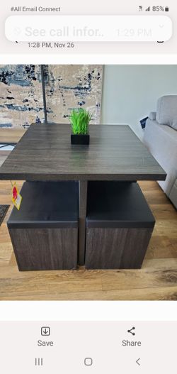 5-piece Table with Storage Ottoman Dining Set - Black/Grey

