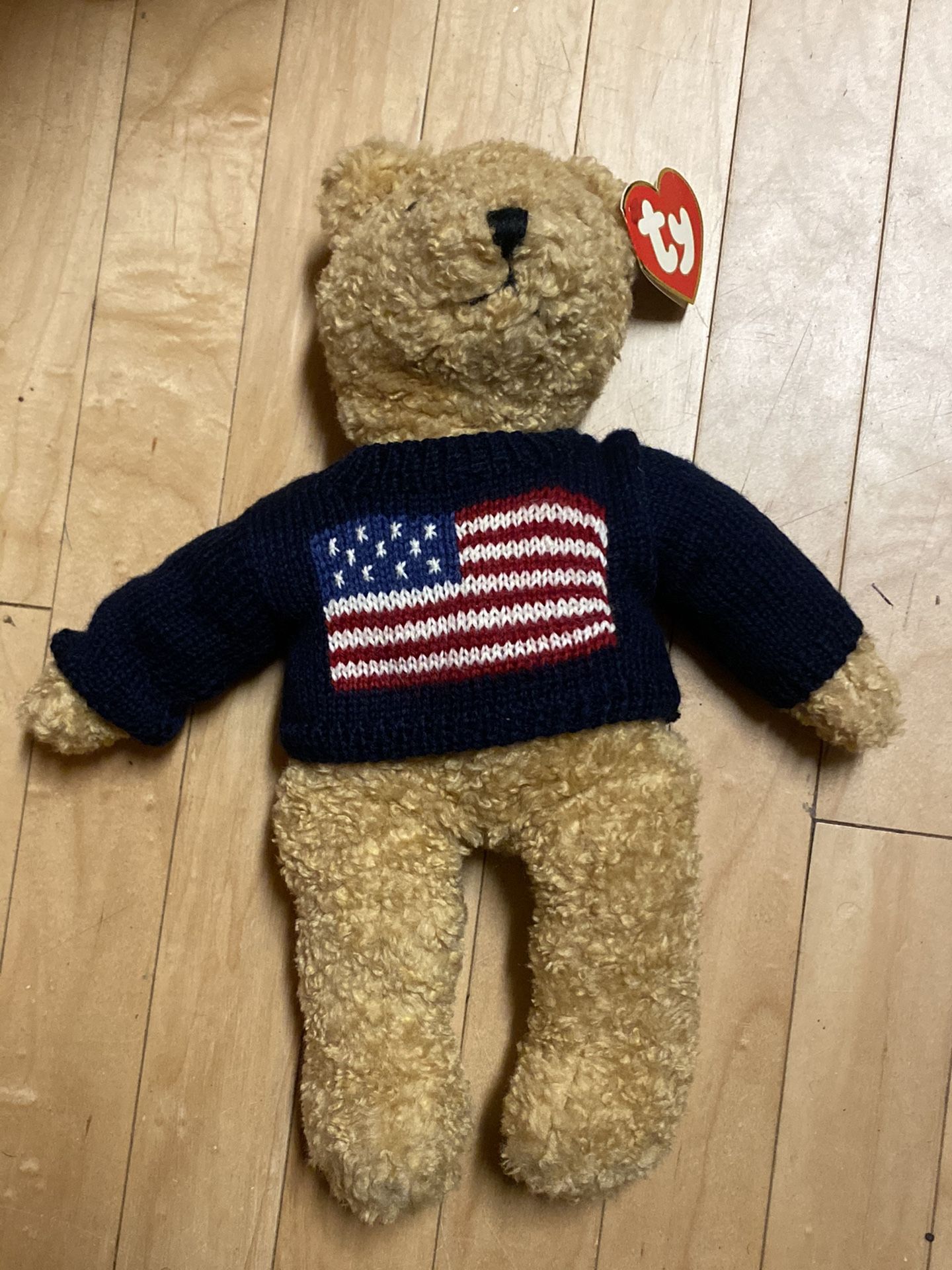 TY Beanie Baby Buddy “Curly” 1990 American Flag sweater plush retired 18” mint