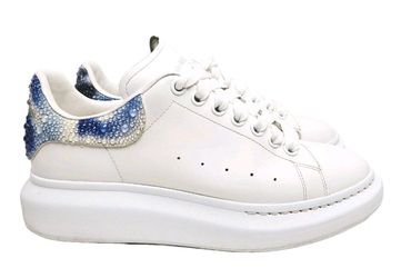 Alexander McQueen Oversized Sneaker White Electric Blue Crystal Man's Size 8
