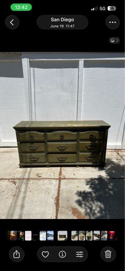 Green Distressed Wood Dresser with 9 Drawers