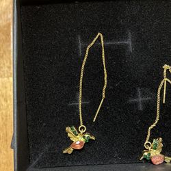 Gold Gemstone Hummingbird Earrings