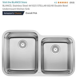 BLANCO, Stainless Steel 441023 STELLAR 60/40 Double Bowl Undermount Kitchen Sink