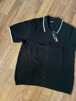Black Knit Button-Up Polo Shirt with Tags