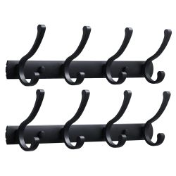 J-Hook Robe/Towel Hook Wall Mounted in Black, 2 Pack 14 in