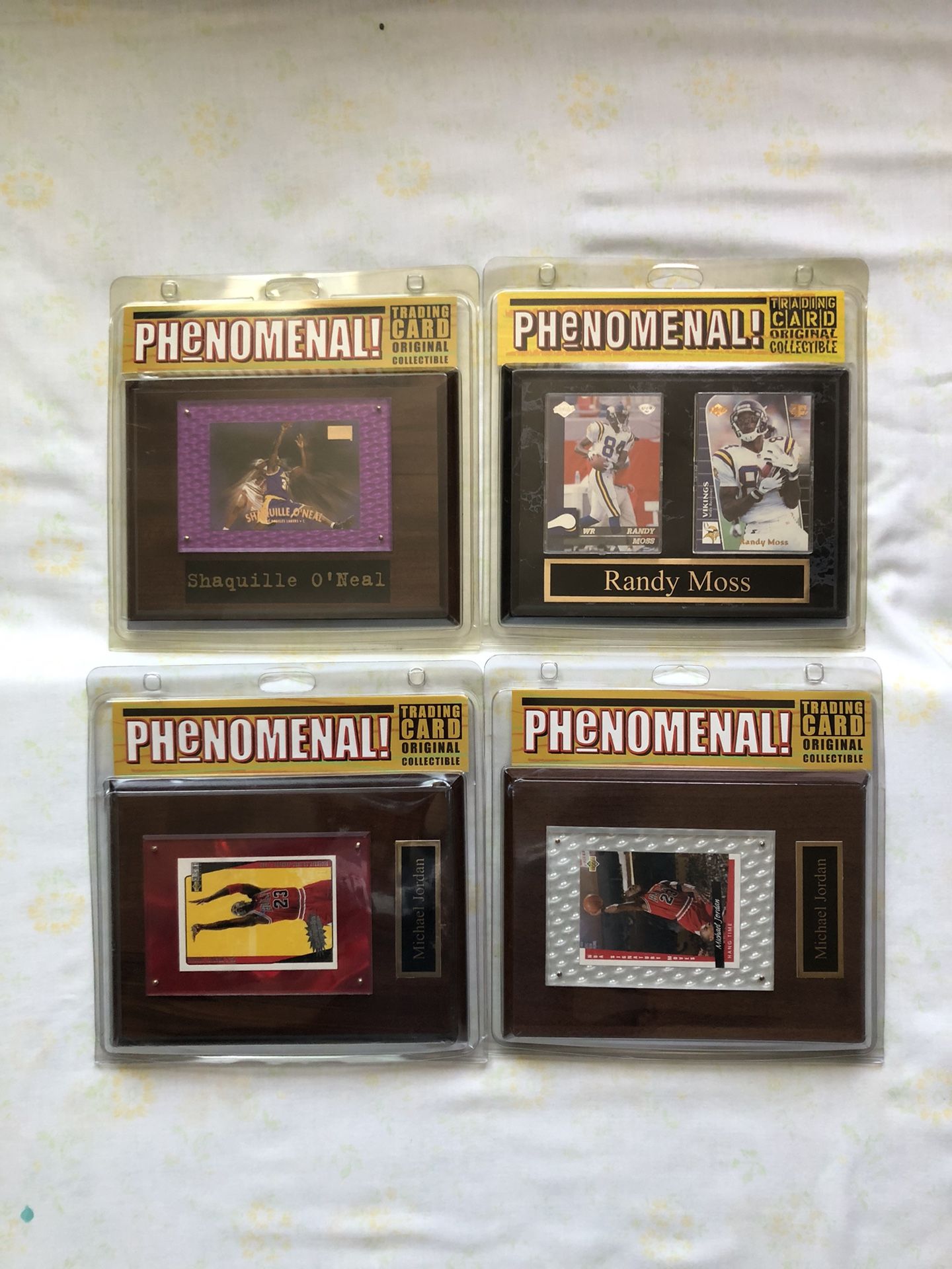 Fairfield Company Plaque Cards 1999 Randy Moss $20. Shaquille O’Neal $20. Michael Jordan’s 2002 Plaques $30 Each