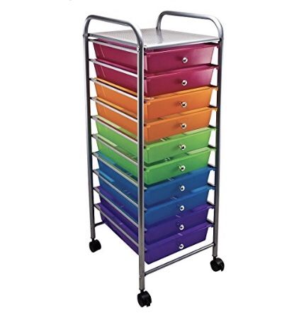 Advantus 10 Drawer Rolling Organizer, Multi-colored Drawers, 13 x 15.38 x 37.75 Inches (34004)