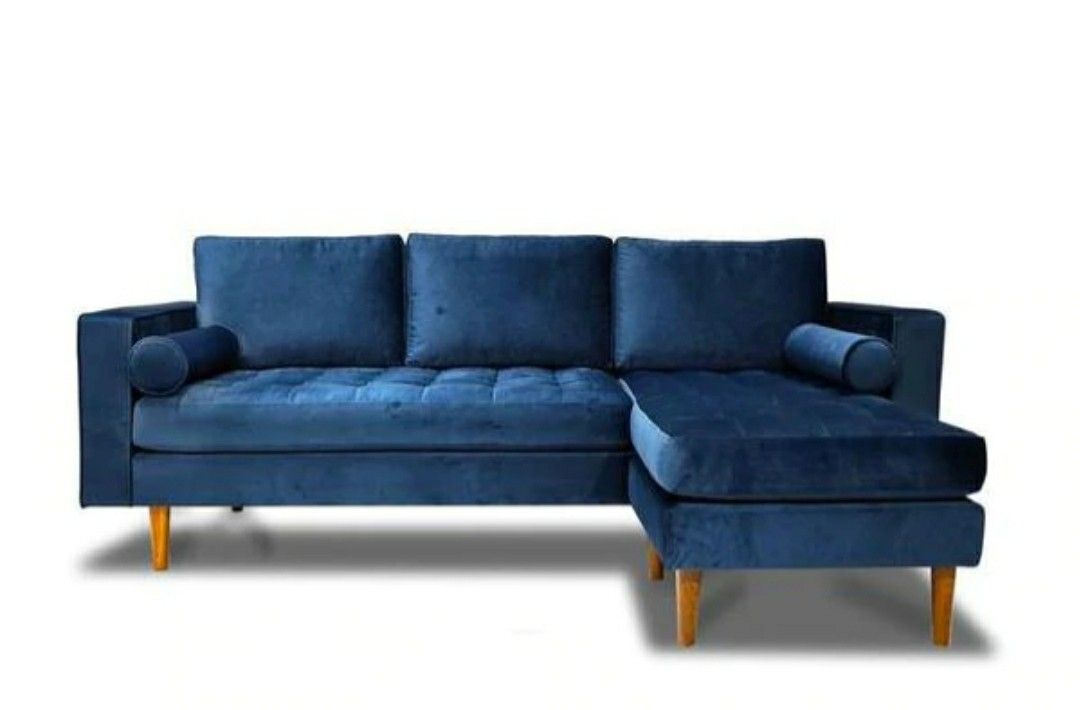 Nora Blue Velvet Reversible Sofa Chaise