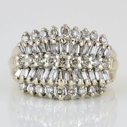 10k Yellow Gold Round + Baguette Diamond Cluster Cocktail + Anniversary Ring 