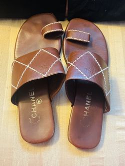 Chanel Leather  Peep Toe Slides Size 9 $250