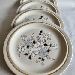 Set Of Four Vintage Kingsbury Autumn Flowers Stoneware Dinner Plates 