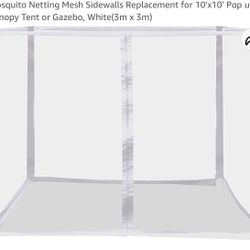 Mosquito Netting Mesh Sidewalls Replacement for 10'x10' Pop up Canopy Tent or Gazebo