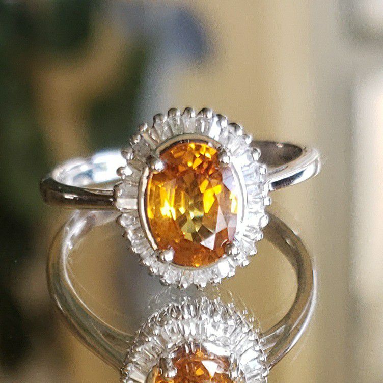 Orange Sapphire, Diamond Ring 