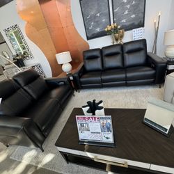 Dual Power Reclining Sofa, 2 Pieces Leather Package 