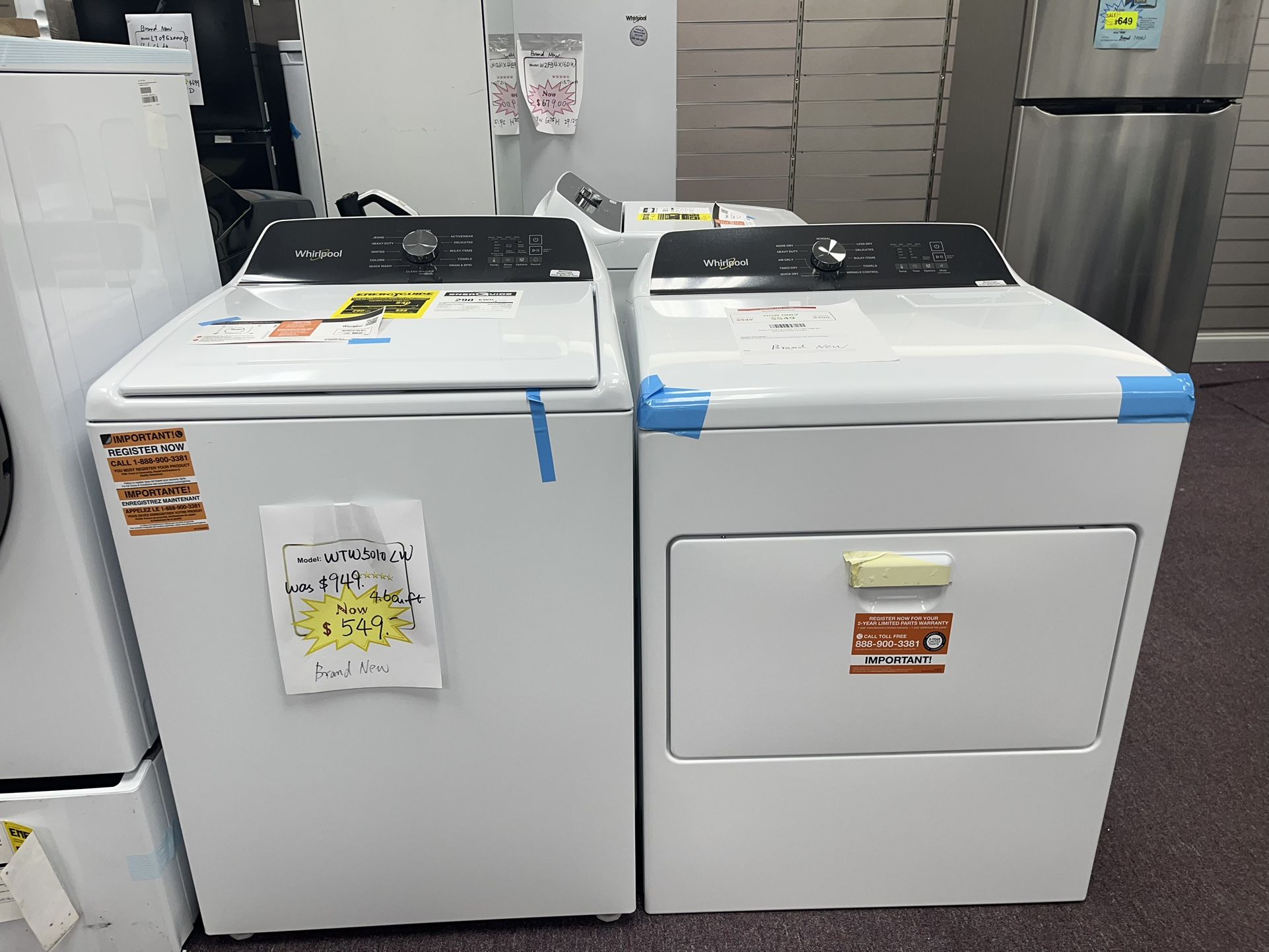 Washer Dryer Set, Whirlpool Brand New Topload 4.6Cu.ft Washer