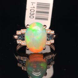 14KT Rose Gold Diamond Opal Ring 4.60g Size 7-1/4 I-1030