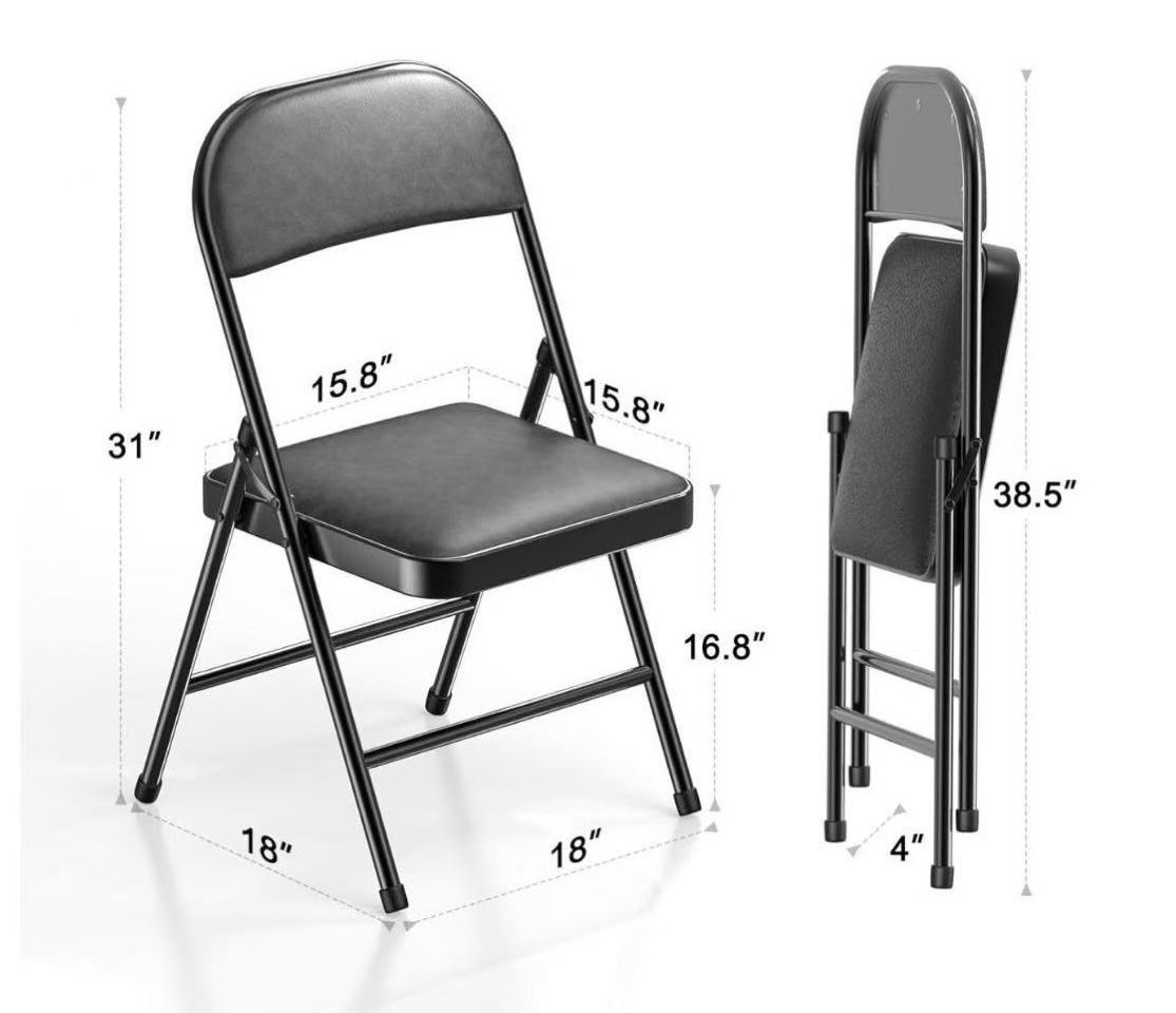 🥨4Pcs Folding Chairs with Padded Cushion and Back, Khaki Metal Chairs with Comfortable Cushion and Durable Steel Frame for Home and Office