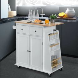 Rolling Kitchen Island Utility Trolley Cabinet Storage Organizer Towel Rack White