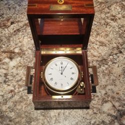 RARE DUNHILL SWISS CHRONOMETER/NAUTICAL CLOCK IN BEAUTIFUL WOOD GIMBALED BOX


