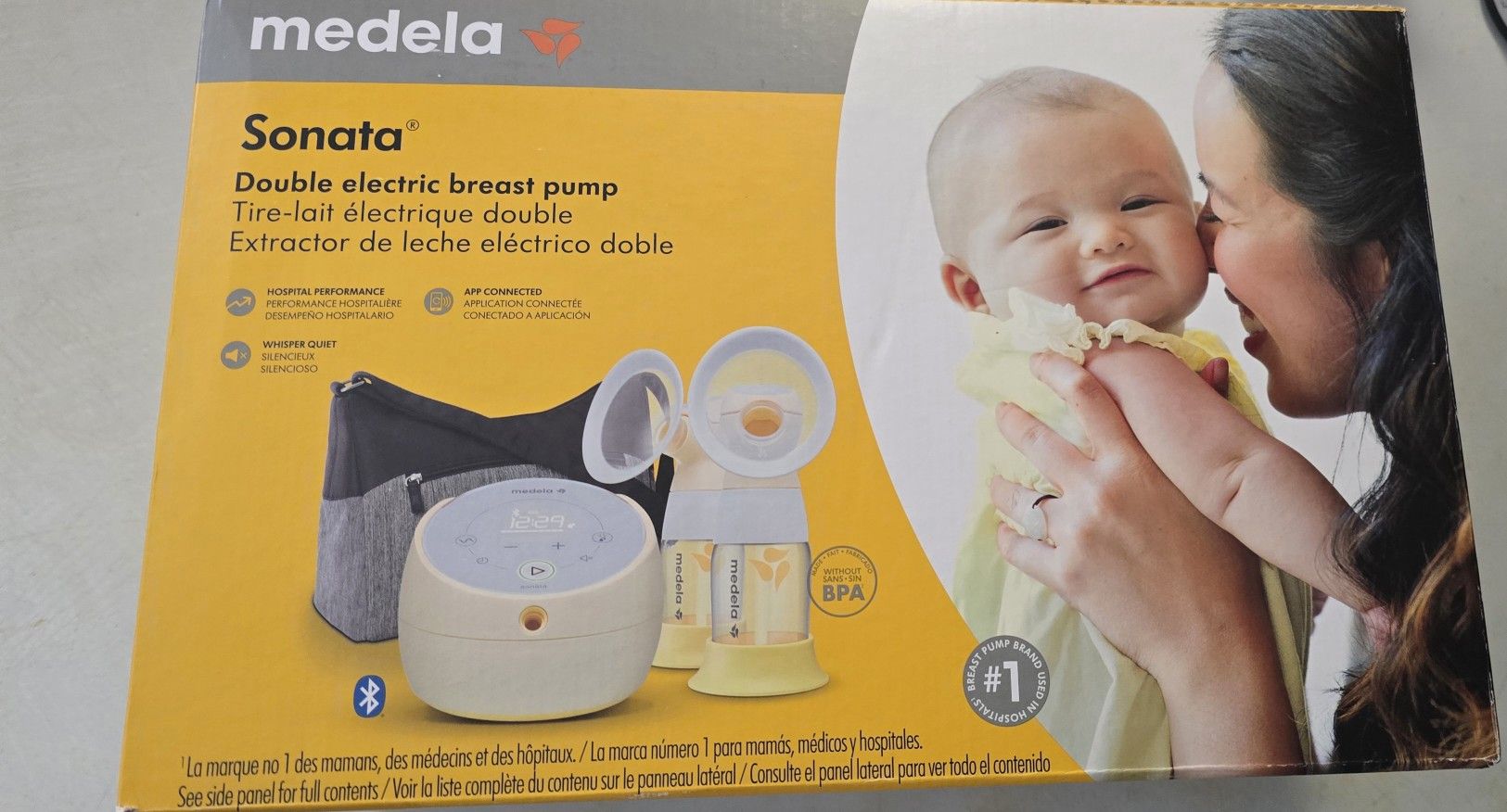 Medela Sonata Smart Breast Pump, Hospital Performance Double Electric Breastpump, Rechargeable, Flex Breast Shields, Touch Screen Display, Connects to