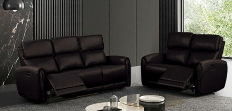 Brand New Black Leather Power Reclining Sofa & Loveseat