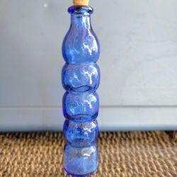 Cobalt Blue Segmented Glass Dresser Bottle w/Cork, Vintage