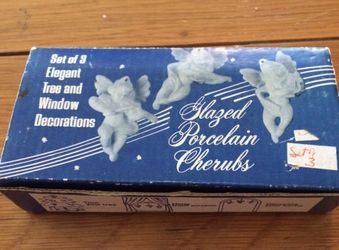 Set of 3 Glazed Porcelain Cherubs