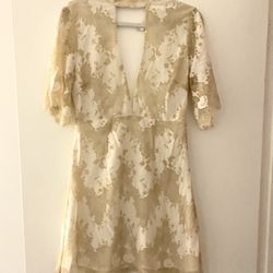 White & cream HONEYMOON DRESS or BRIDAL SHOWER DRESS w/ deep V, Size A