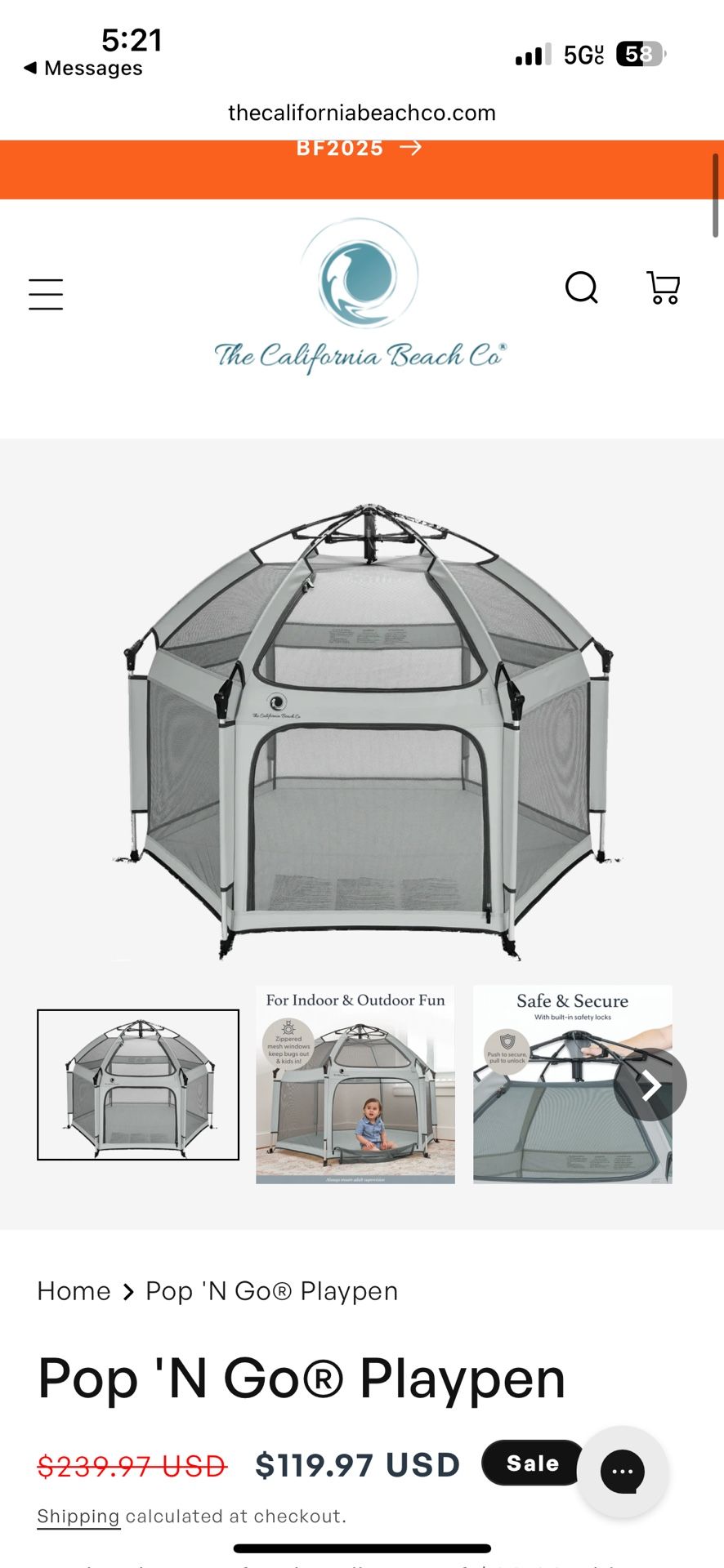 Beach/ Outdoor Play Pen - Grey 