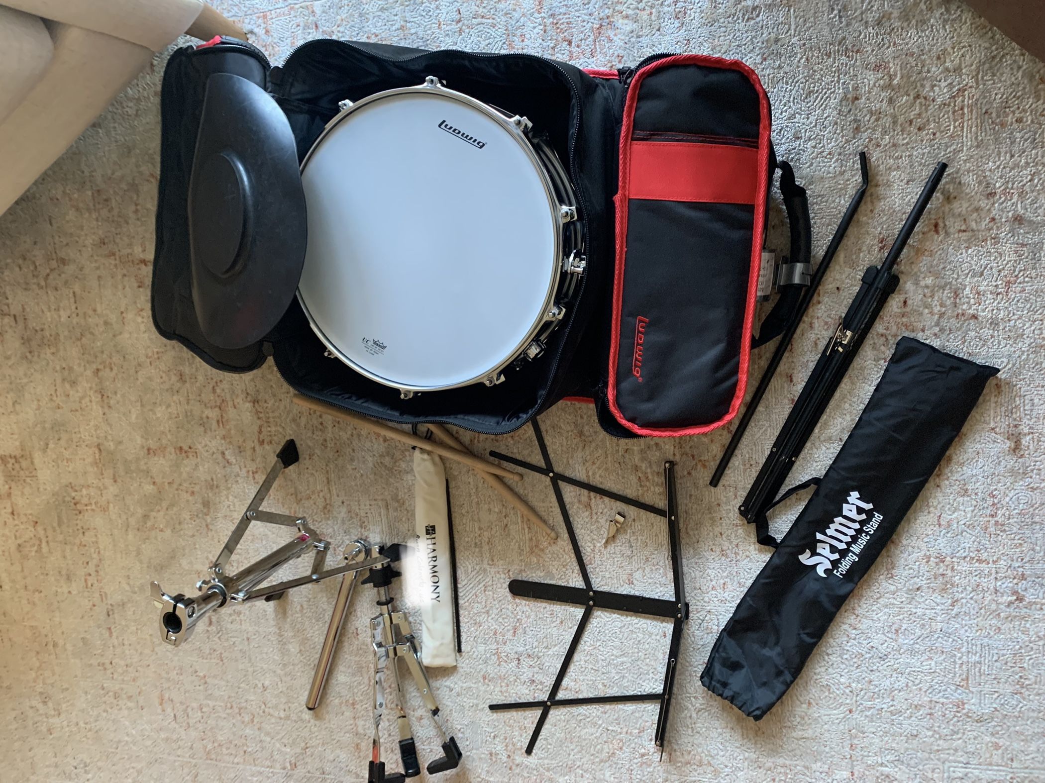 Drum Kit-like New Ludwig Brand With All Accessories Shown 