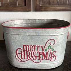 Merry Christmas Metal Galvanized   bucket