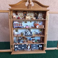 Rare CUSTOM AMAZING Curio Case Filled With Huge Collection of Rare Vintage Miniature Toys & Nick-Knacks 23 In X 16 In Nice!