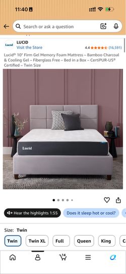 LUCID 10” Firm Gel Memory Foam Twin Mattress + FREE Bed Frame