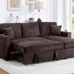 2pc Convertible Sectional Sofa Reversible Storage Chaise W/ Cup Holder & USB & USB-C Port
