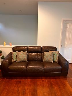 Dark Brown Leather 3-Seat Sofa