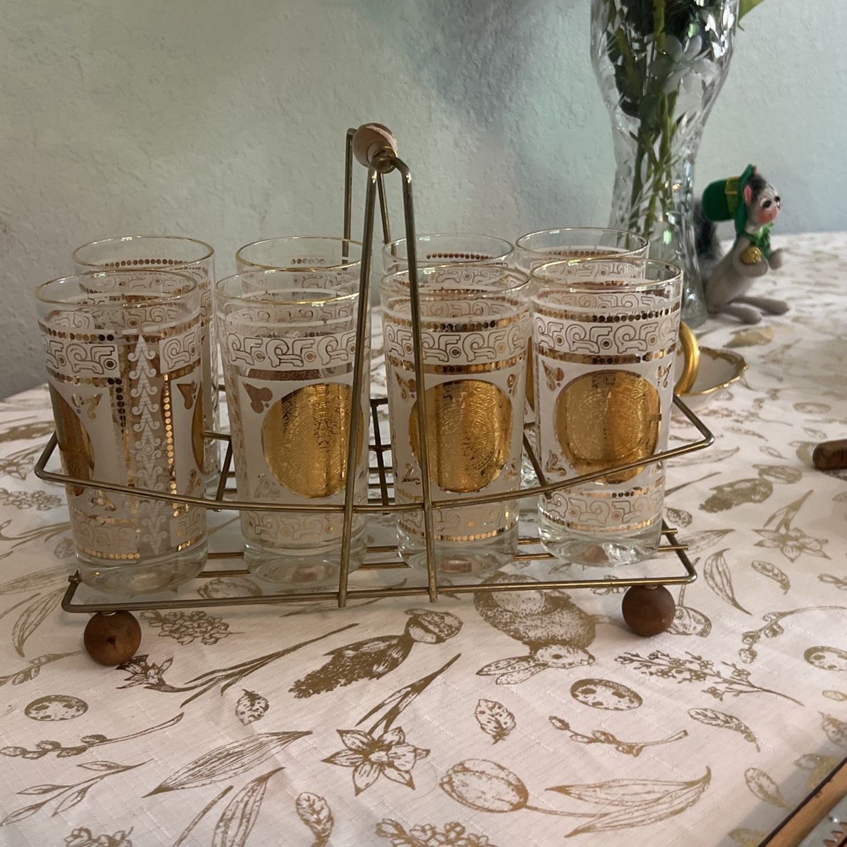 Culver? Mid Century Set With Holder And 8 Glasses