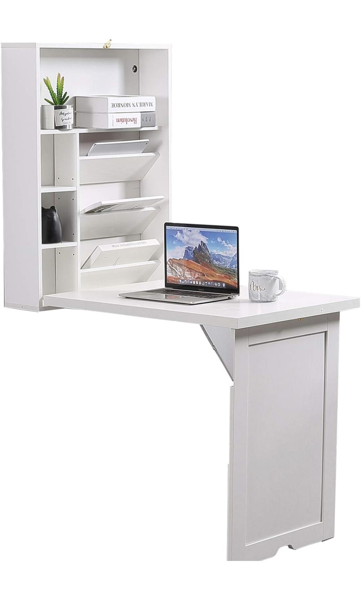 Murphy Desk  with 4 Tier Shelves -  Wall Mounted Table